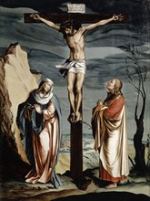 Christ on the Cross between Mary and John, c. 1560, oil on canvas, mounted on oak, 94.6 x 70.8 cm,