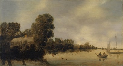 River Landscape, Oil on panel, 49.5 x 90.5 cm, Unsigned, Salomon van Ruysdael, (Art / style of),