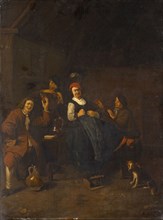 Tavern Scene, Oil on Oak, 48 x 36.5 cm, Unmarked, Thomas Wijck, (?), Beverwijck bei Haarlem 1616
