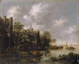River Landscape, 1681, oil on panel, 30.5 x 37.5 cm, signed and dated lower left: THM.ANS 1681 [THM