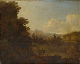 Landscape with staffage, oil on oak, 31 x 40 cm, Not specified, Pieter van Hattikh (Petrus van