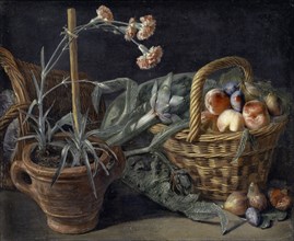 Basket of fruit and clove, oil on copper, 20.5 x 25.1 cm, inscribed in the middle below: Pee Snÿers