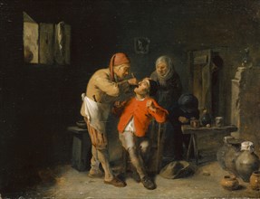 At the dentist, 1625/38, oil on oak, 23.9 x 31.2 cm, Not referenced, Adriaen Brouwer,
