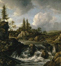 Landscape with Waterfall, 1660s, oil on canvas, 109.8 x 102.4 cm, Signed center lower left (in