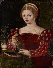 The hl., Maria Magdalena as an elbow piece, oil on oak wood, 21 x 16.5 cm, unmarked, Jan Sanders