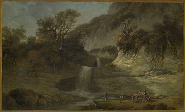 Landscape with waterfall, 1789, oil on walnut, 12.5 x 20.5 cm, not marked, Johann Heinrich Wüest,