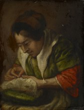 Sewing Woman, Oil on Wood, 20.5 x 16.5 cm, Unmarked, Jan Steen, (Nachahmer / imitator), Leiden