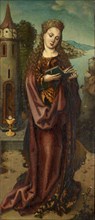 St. Barbara, 1509, mixed media on wood, 71.7 x 31.1 cm, unmarked, however, dated and inscribed on