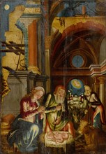 The Nativity, 1562, oil on fir wood, 63 x 43.5 cm, Signed and dated on the pedestal to the left of