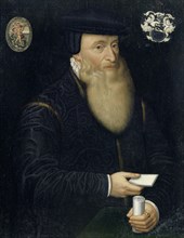 Portrait of Johannes Oporinus, c. 1580-1587, oil on panel, 65.5 x 52.5 cm, unsigned., Labeled top