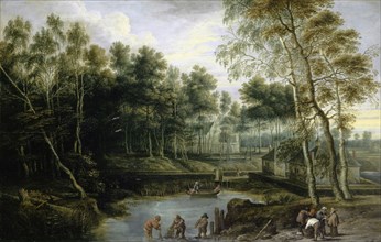 Landscape with Monastery, around 1640, oil on oak, 37.5 x 58 cm, unsigned, Lucas van Uden,