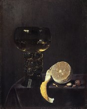 Still Life with Wineglass and Sliced Lemon, 1649, oil on oak, 30.9 x 24.6 cm, inscribed lower left