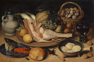 Still Life with Veal Leg, Insects and Tit, c. 1615 (?), Oil on canvas, 44.5 x 66.2 cm, unspecified,