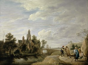 Landscape with staffage, c. 1640-1650, oil on oak, 62.6 x 83.3 cm, signed lower center: DT., Q: [T
