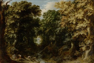 Forest interior with view, oil on oak, 61.5 x 91 cm, not marked, Alexander Keirincx, Antwerpen