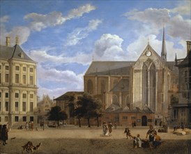 The Dam in Amsterdam against the Town Hall and Nieuwe Kerk, c. 1670, oil on oak, 44.9 x 56 cm,
