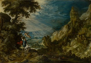 The Sacrifice of Isaac in Wild Rock Valley, Oil on Oak, 42.5 x 60.5 cm, Unmarked, Kerstiaen de