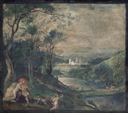 Venus and Adonis in wooded landscape in front of the castle Beersel, 2nd half of the 16th century,
