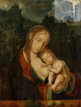 Madonna lactans with sleeping child, 15./16., Century, oil on oak wood, 65.5 x 51 cm, Not