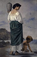 On the beach, fisher girl in Antium, 1870, oil on canvas, 192.3 x 126.6 cm, signed and dated lower