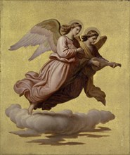 Two floating angels, 1865, oil on canvas, 29.2 x 24.7 cm, signed and dated on the back of the
