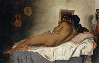 Nude Spanish Gypsy Woman with Mirror, 1858, oil on canvas, mounted on fibreboard, 43.5 x 67.5 cm,