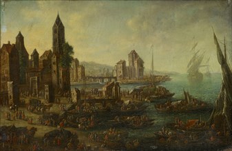 Seaport, oil on canvas, 29.5 x 44 cm, not specified, Adriaen Frans Boudewyns, Brüssel 1644–1719