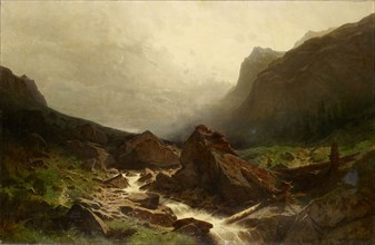 High valley with mountain stream, 1866, oil on canvas, 105 x 160 cm, signed lower right: GUSTAVE