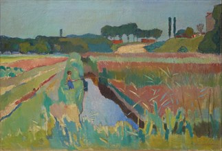 Swamps near Neudorf with a fishing boy, 1913, oil on canvas, 74.5 x 109.5 cm, signed and dated