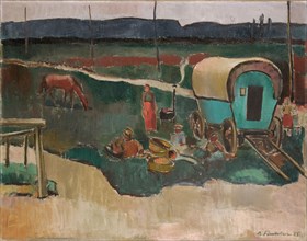 Gypsy camp in Alsace, 1925, oil on canvas, 82.5 x 105 cm, signed and dated lower right: A. Fiechter