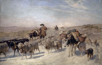 La Descente des troupeaux, 1890, oil on canvas, 124 x 200 cm, signed lower left: Eug., BURNAND, .,