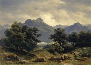 Mountain landscape, 1852, oil on canvas, 52.8 x 73.5 cm, monogrammed and dated lower right with red