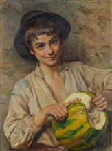Italian boy with yellow watermelon, 1903, oil on canvas, 68 x 51 cm, signed and inscribed top