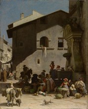Roman Market Scene, 1861, oil on mahogany, 40 x 33 cm, signed and dated lower right: A. van Muyden