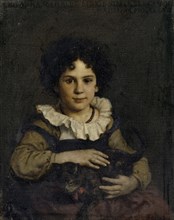 Girl with cat in her arms, 1862, oil on canvas, 60 x 48 cm, Inscribed, signed and dated above: