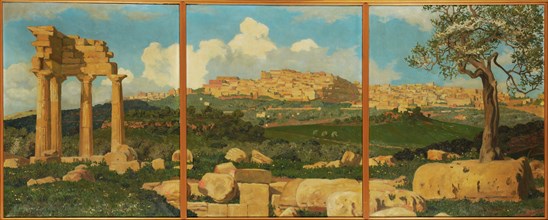 Girgenti [Agrigento] depuis le temple de Castor et Pollux, oil on canvas, 73.5 x 60 cm (left panel)