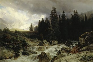 Mountain Landscape (Rosenlaui), 1866, oil on canvas, 81 x 120 cm, signed and dated lower left: J. G