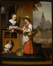 Vegetable seller, late 1650s, oil on canvas, 48.1 x 38.3 cm, unmarked, Nicolaes Maes, Dordrecht