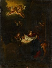 The Nativity, 17th c., Oil on canvas, 52 x 39.7 cm, unmarked, Annibale Carracci, (Alte Kopie nach /