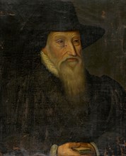 Portrait of a white-bearded man in a black wide-brimmed hat, oil on canvas, 78 x 65 cm, unmarked,