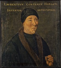 Portrait of Laurens Coster, oil on canvas, 57.5 x 52.5 cm, unsigned., Above: LAVRENTIVS COSTERVS •