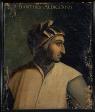 Portrait of Dante Alighieri, oil on canvas, 74.5 x 63 cm, unmarked., Above: DANTHES ALDIGERIVS,
