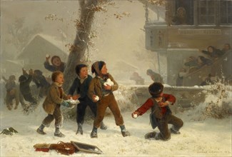 A fight with snowballs (snowball fight), 1874, oil on canvas, 56 x 84 cm, signed and dated lower
