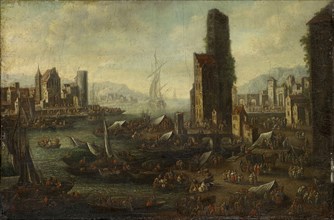 Seaport, oil on canvas, 29.5 x 44 cm, not specified, Adriaen Frans Boudewyns, Brüssel 1644–1719