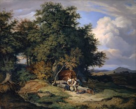 Autumn forest with shepherd family, 1837, oil on canvas, 90.4 x 112 cm, signed lower right: L.