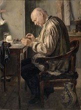 The dental technician (Carl Friedrich Mohr, 1812-1891), 1876/1884, oil on panel, 74 x 56 cm, signed