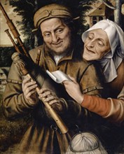 Couple making music, 1565, oil on oak wood, 72 x 58 cm, Dated and signed lower left: .1565.,
