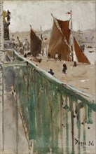 At the port of Dieppe, 1886, oil on canvas, on cardboard, 22 x 14 cm, inscribed and dated lower
