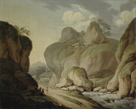 Rocky landscape with creek, oil on canvas, 28.5 x 34.5 cm, Signed and dated on the back, bottom