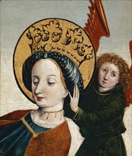 The corpse of St., Catherine is taken by angels to Mount Sinai, c. 1450, mixed media on wood, 22.5